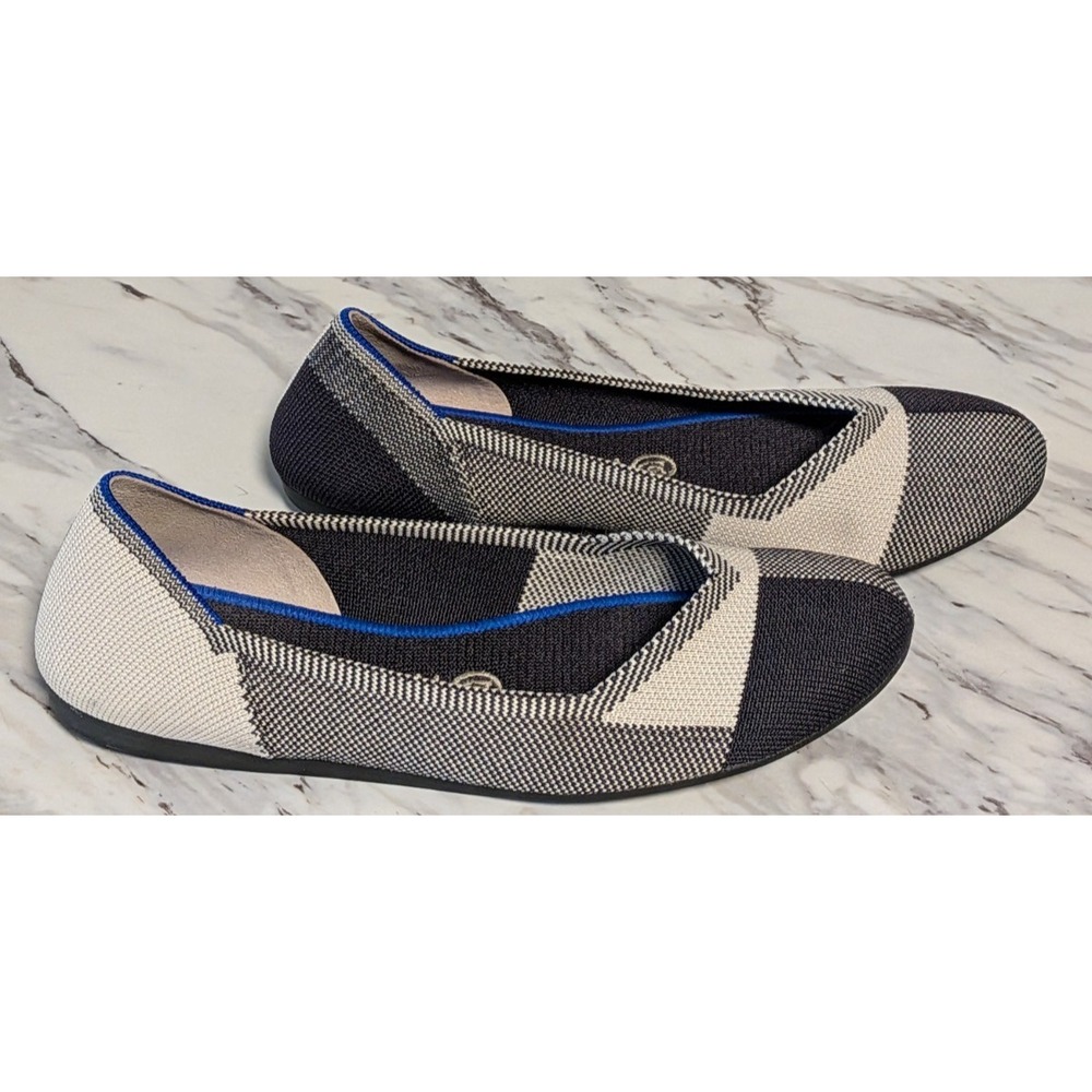 ROTHYS The Flats Women's Buffalo Plaid Round Toe Black Cream Flats Size 8 - Picture 3 of 11